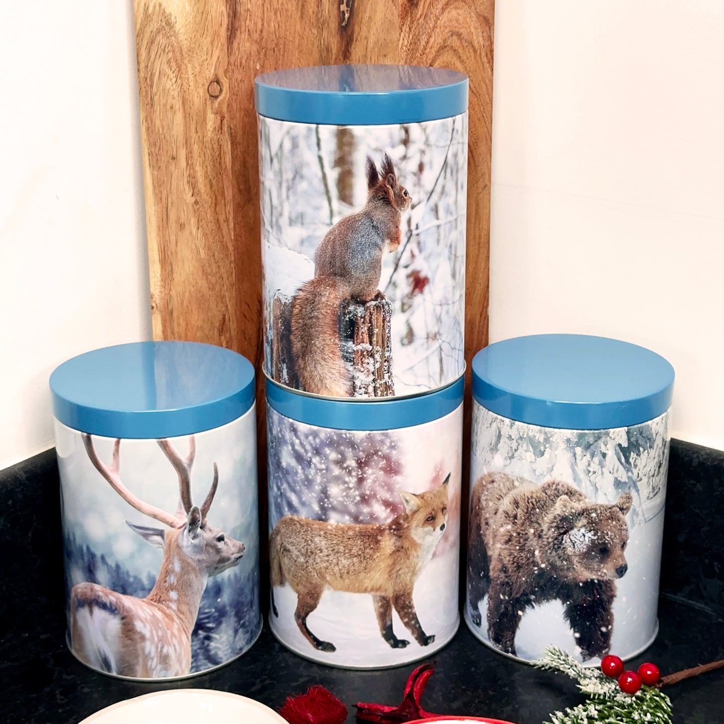 Set mit 4 Winter-Wildtier-Aufbewahrungsdosen
