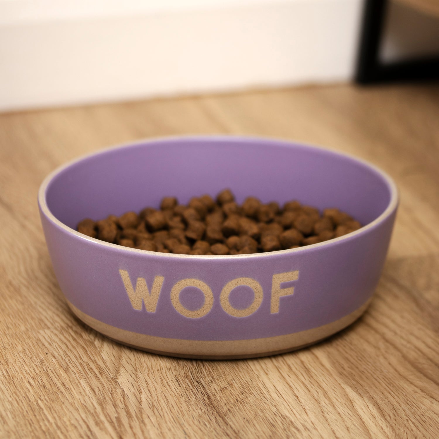 Set Of 2 Purple & White Woof Dog Bowls