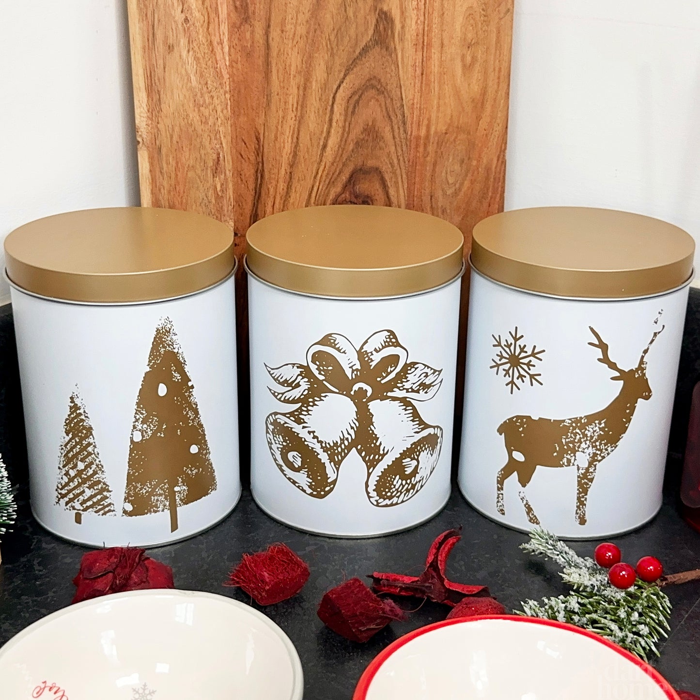 Weißer und goldener Weihnachtstee-Kaffee-Zucker