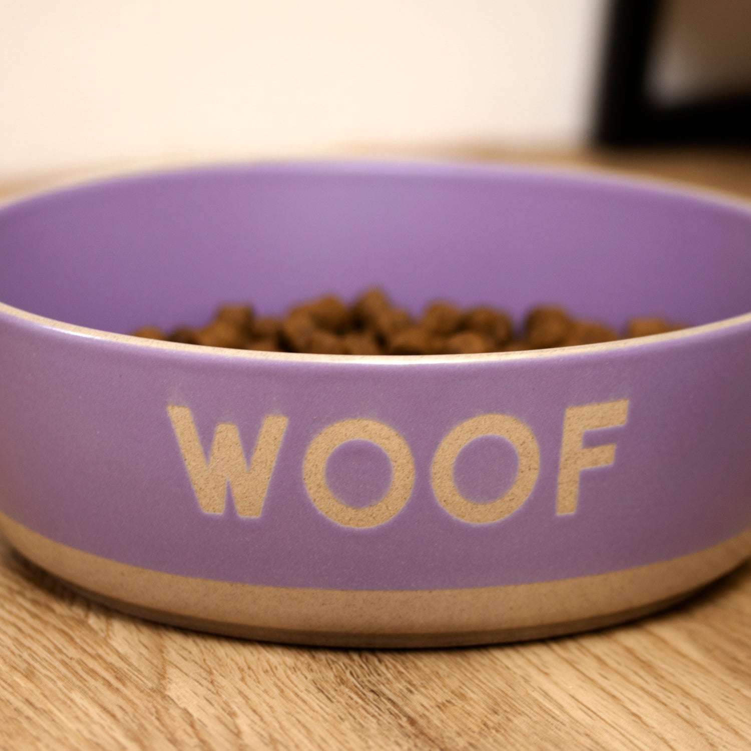 Set Of 2 Purple & White Woof Dog Bowls