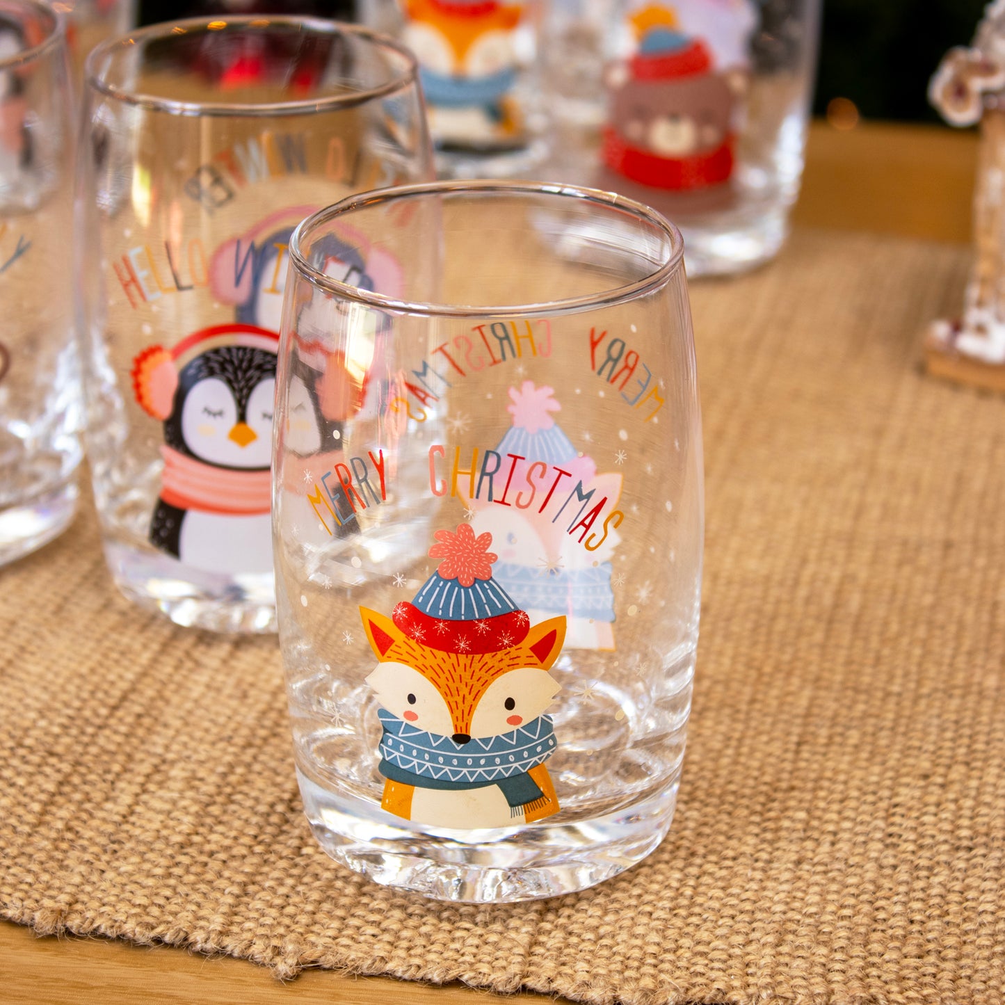 Set of 6 Glass Winter Wonderland Animal Tumblers