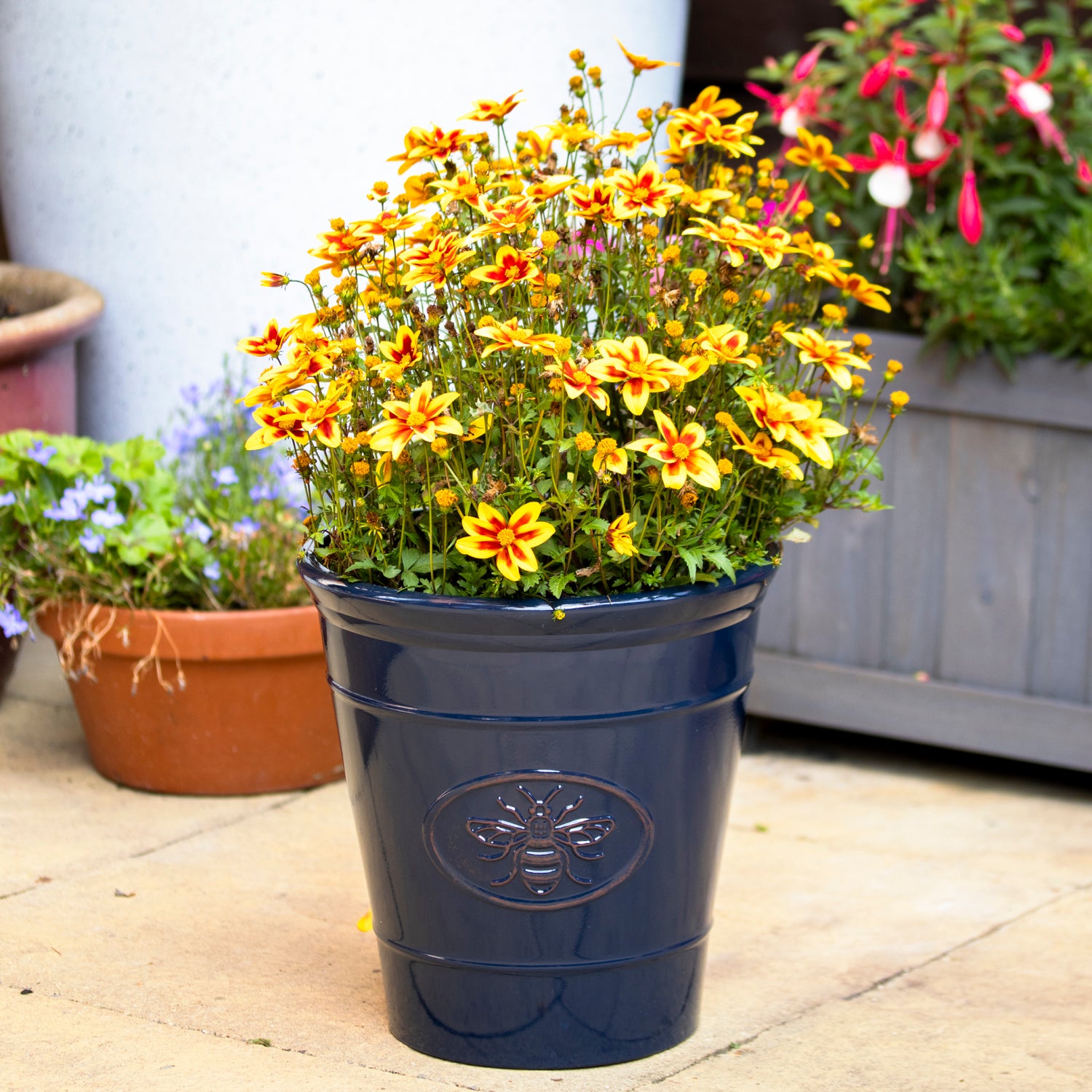 Navy Blue Embossed Bee Garden Planter