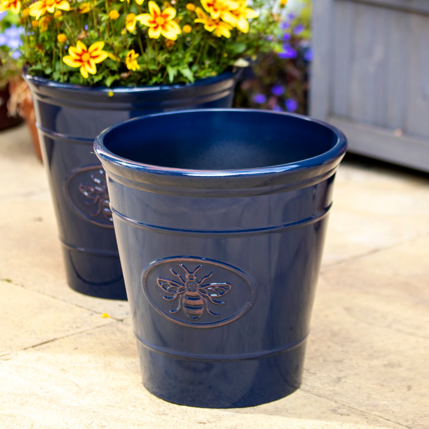 Navy Blue Embossed Bee Garden Planter