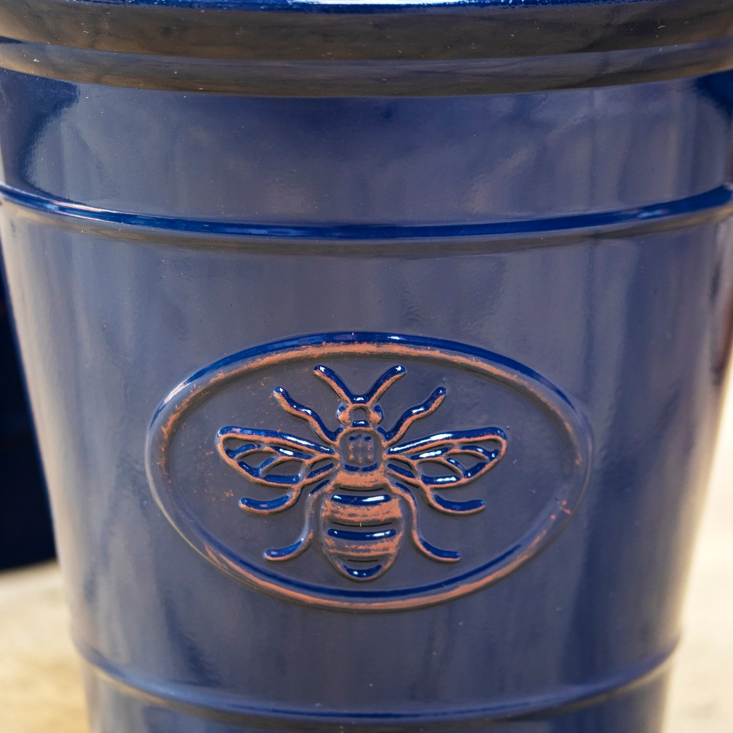 Navy Blue Embossed Bee Garden Planter