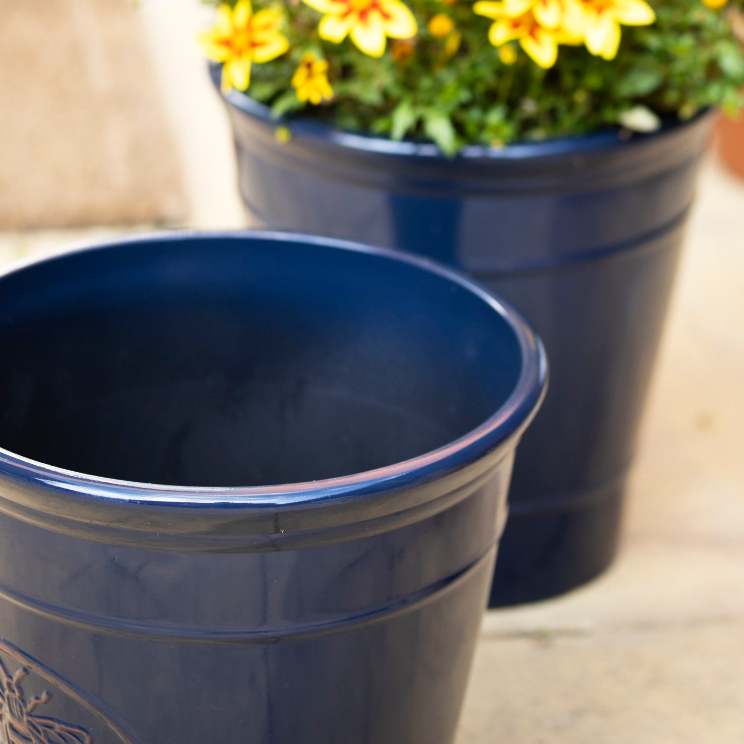 Navy Blue Embossed Bee Garden Planter