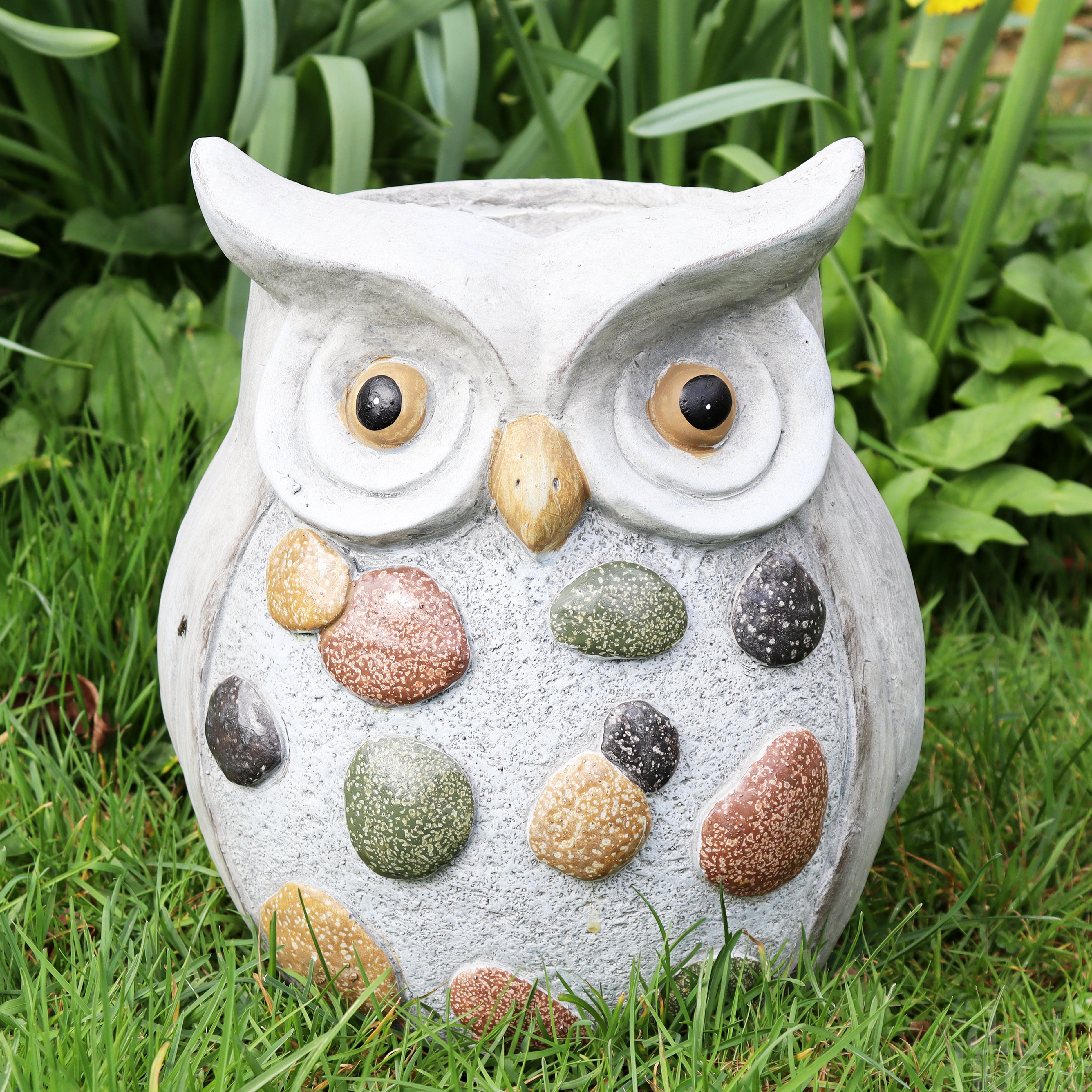 Grey Stone Effect Owl Planter