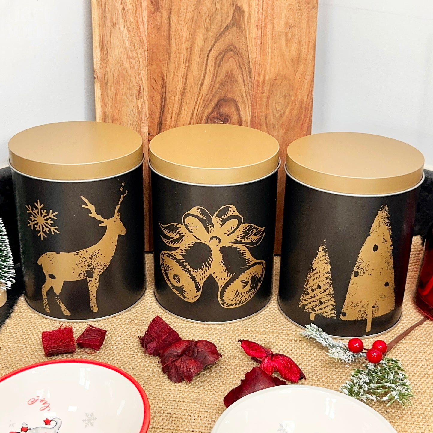 Black And Gold Christmas Tea Coffee Sugar