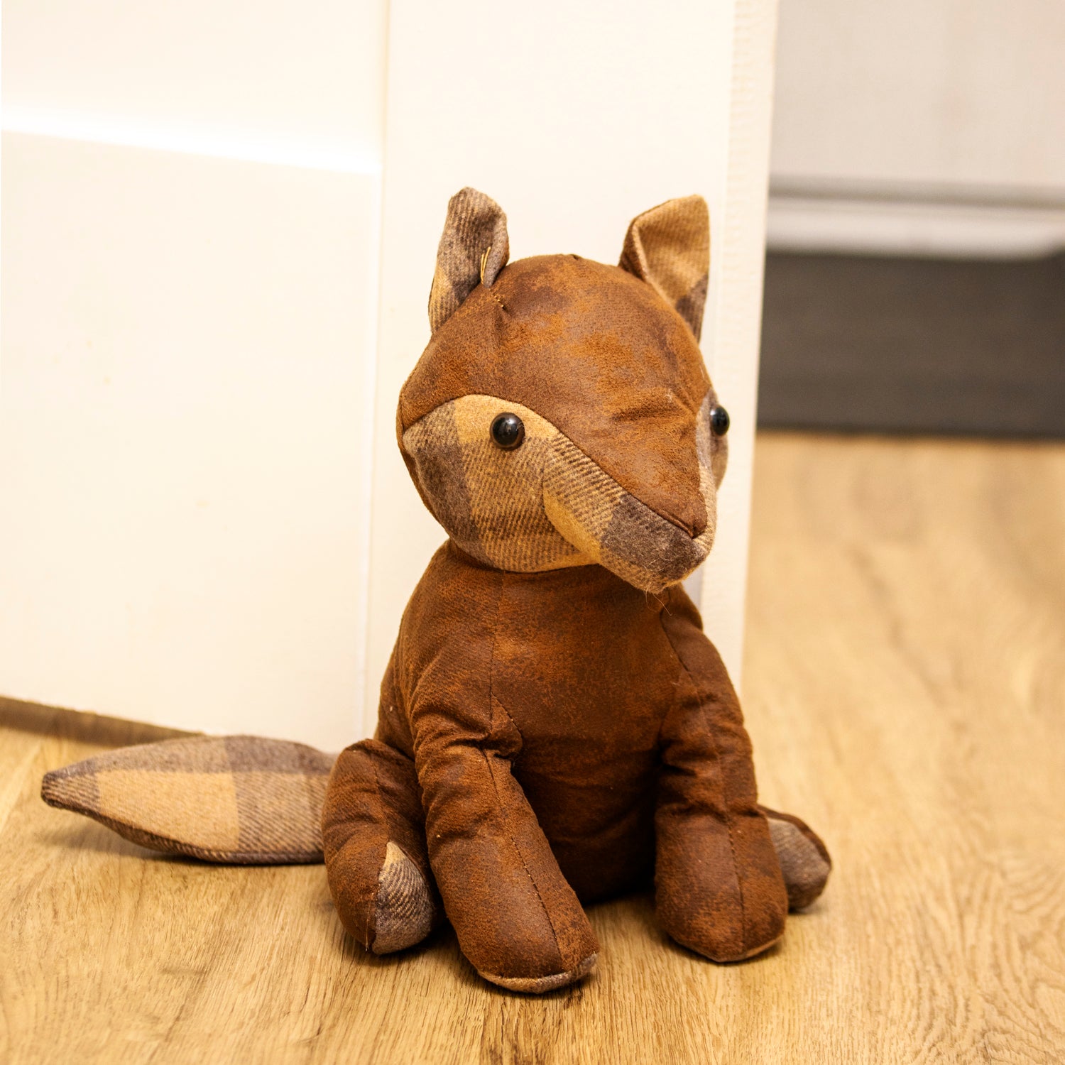 Faux Leather Tartan Fox Doorstop