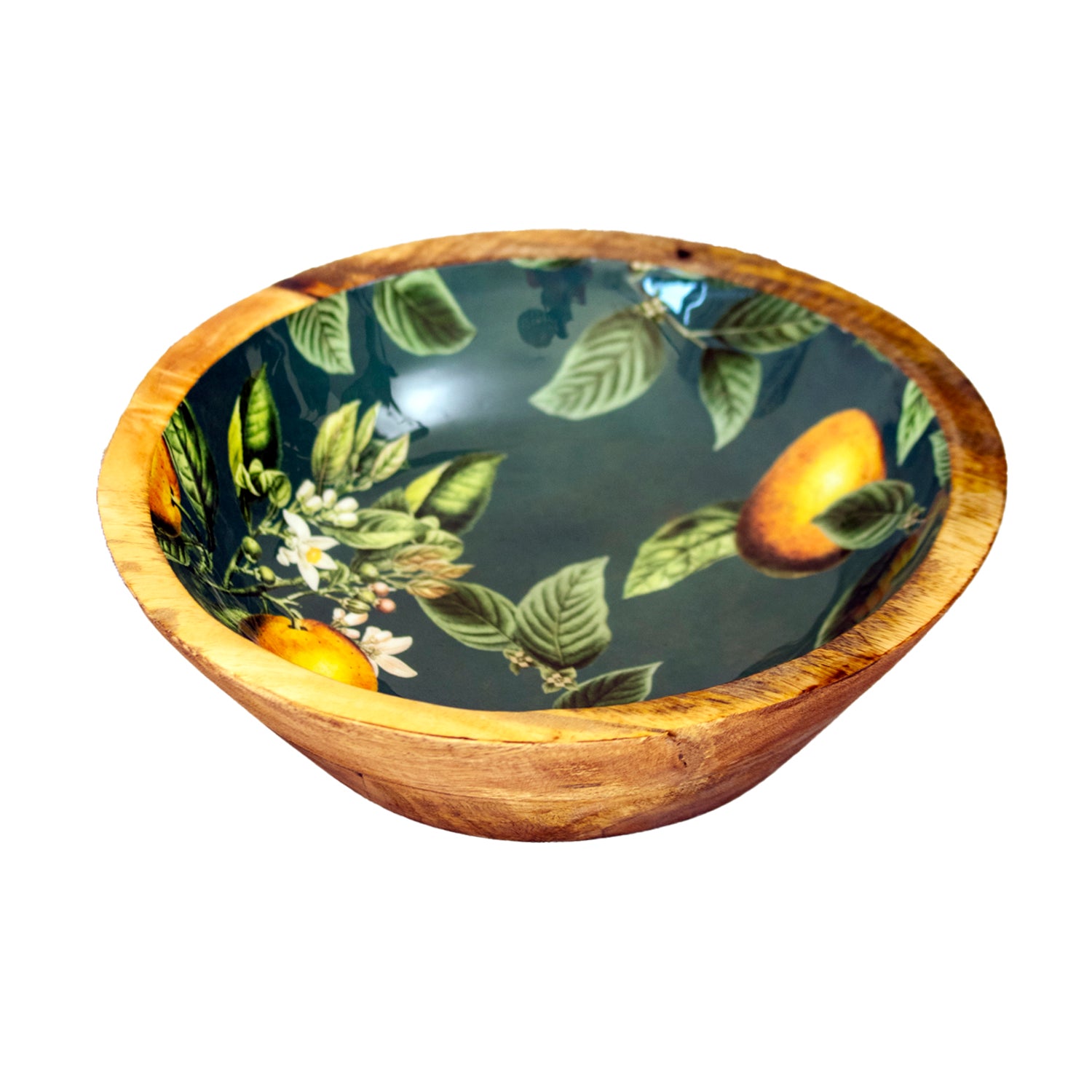 Enamelled Orange Blossom Mango Wood Bowl