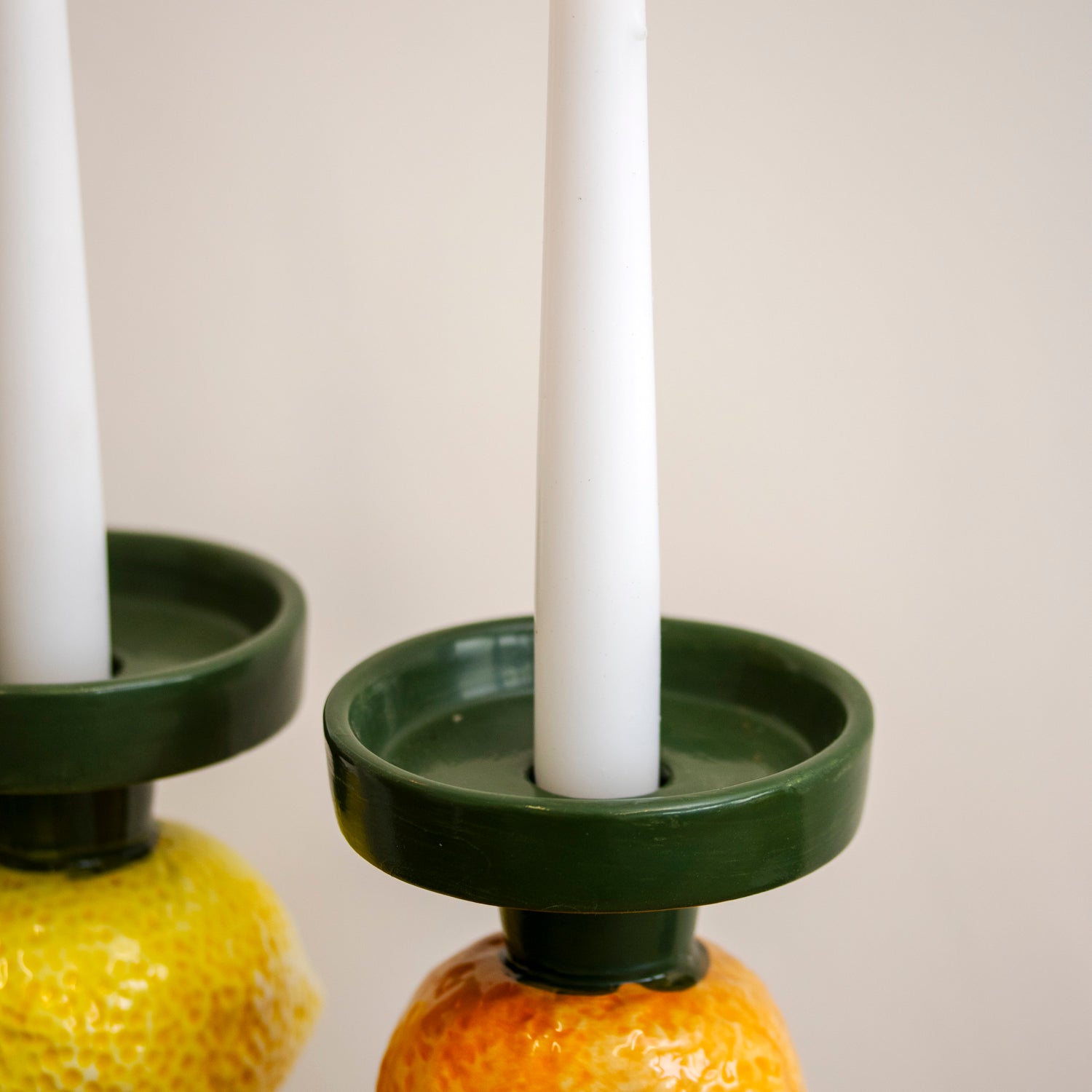 Set Of 2 Lemon & Orange Stack Candelstick Holders