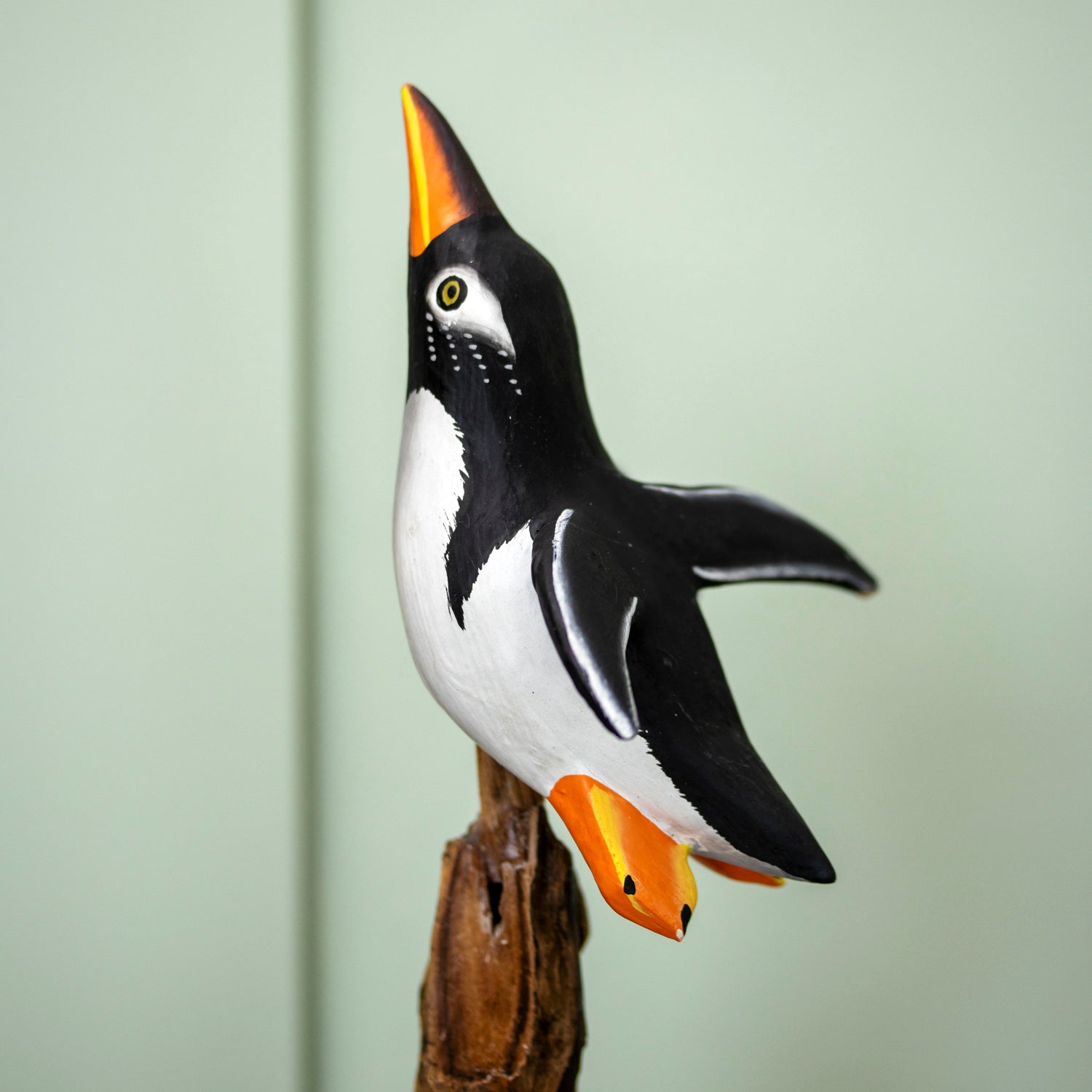 Teak Root Cliff Diving Penguins Sculpture