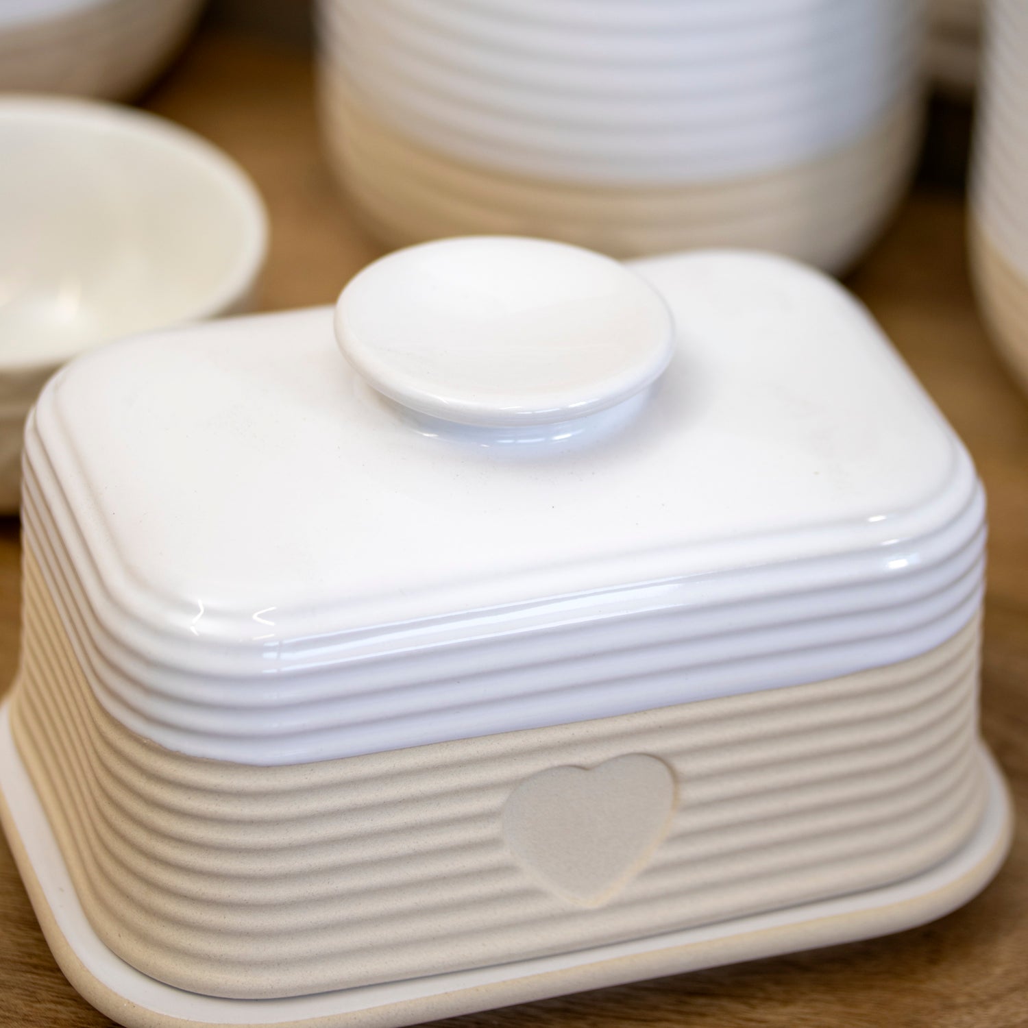Rustic Ribbed Love Heart Butter Dish