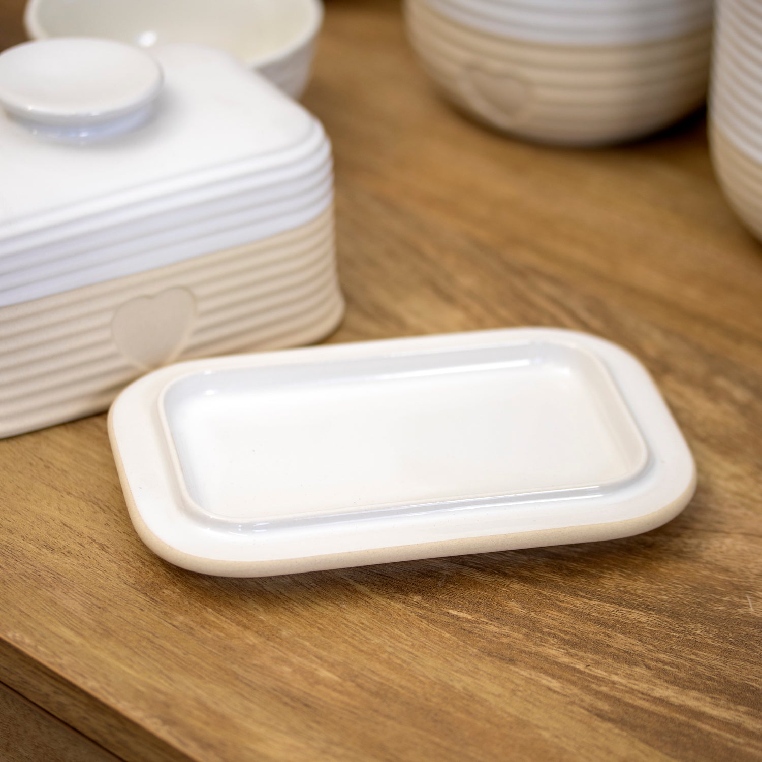 Rustic Ribbed Love Heart Butter Dish