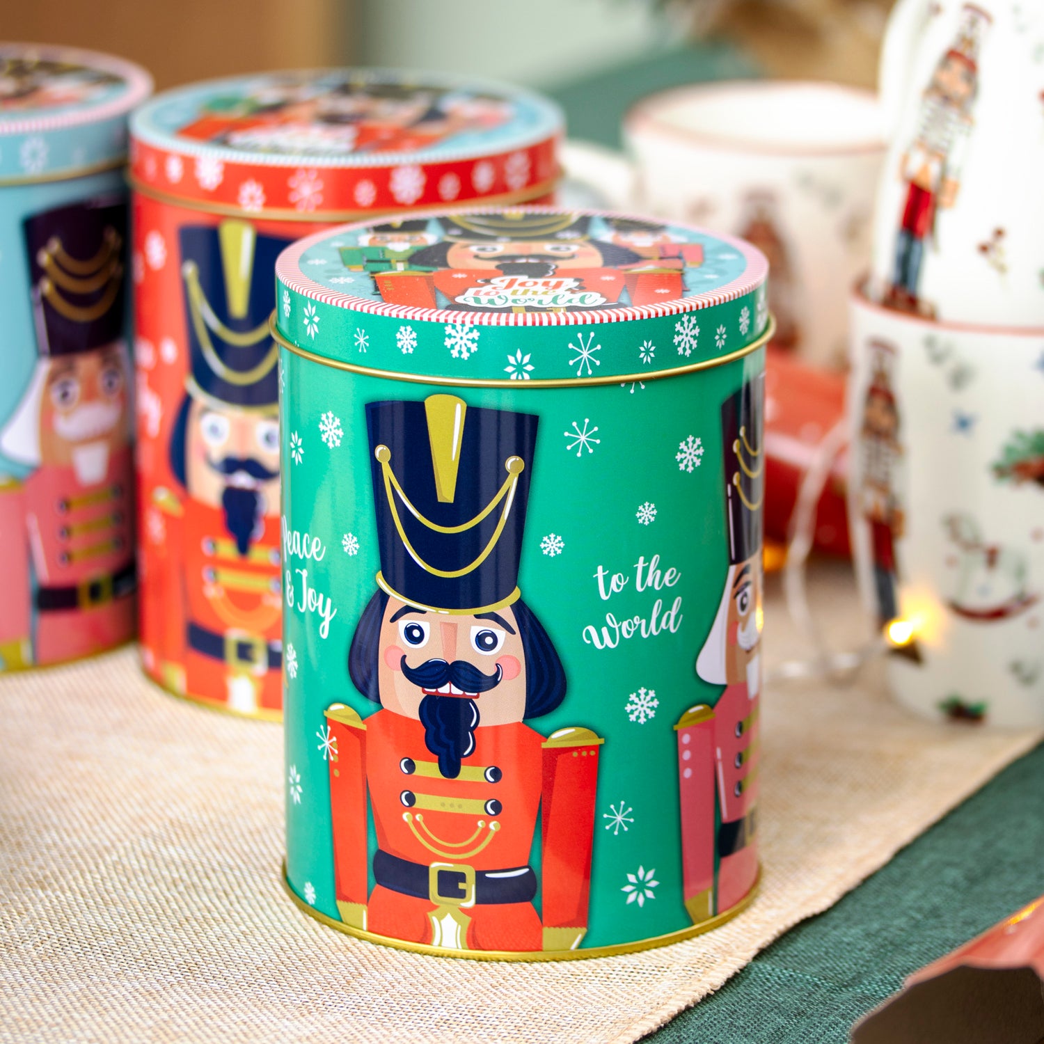 Set Of 3 Christmas Nutcracker Storage Tins