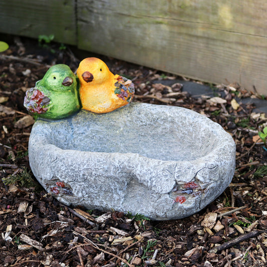 Stone Effect Birds On Rock Bird Bath / Feeder