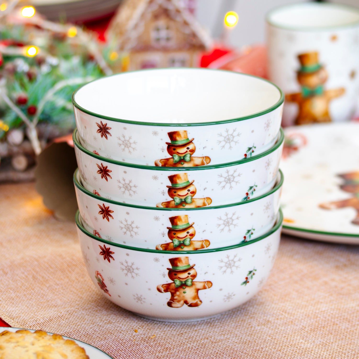 Set Of 4 Gingerbread Man Cereal Bowls