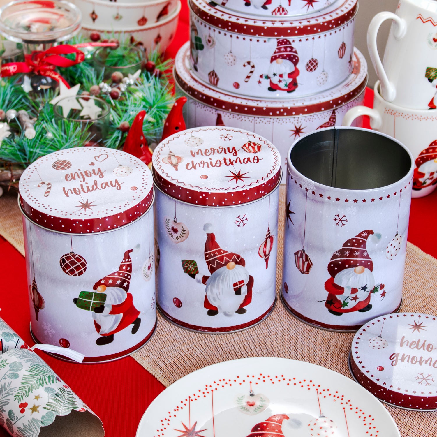 Set Of 3 Christmas Gonk Storage Tins