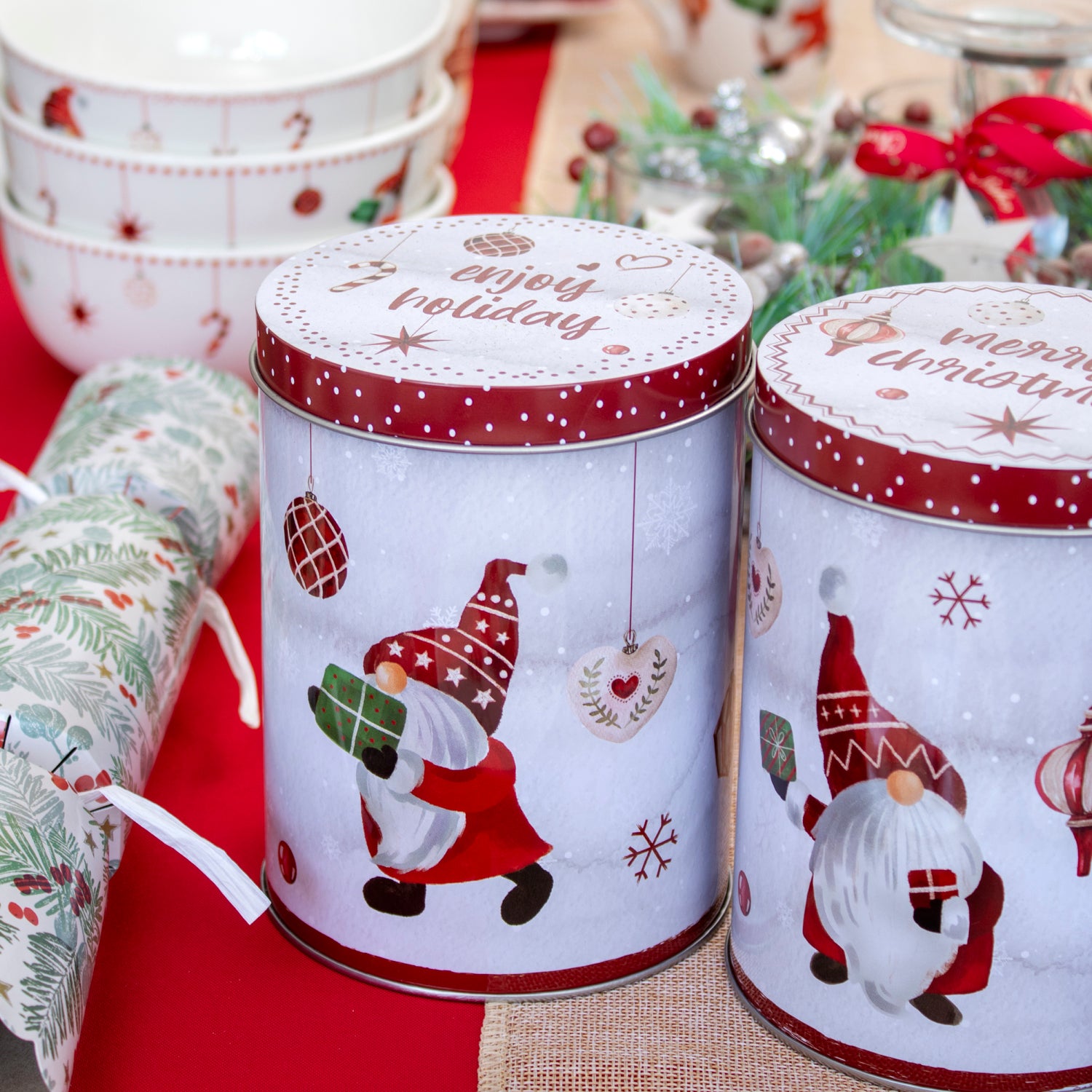 Set Of 3 Christmas Gonk Storage Tins