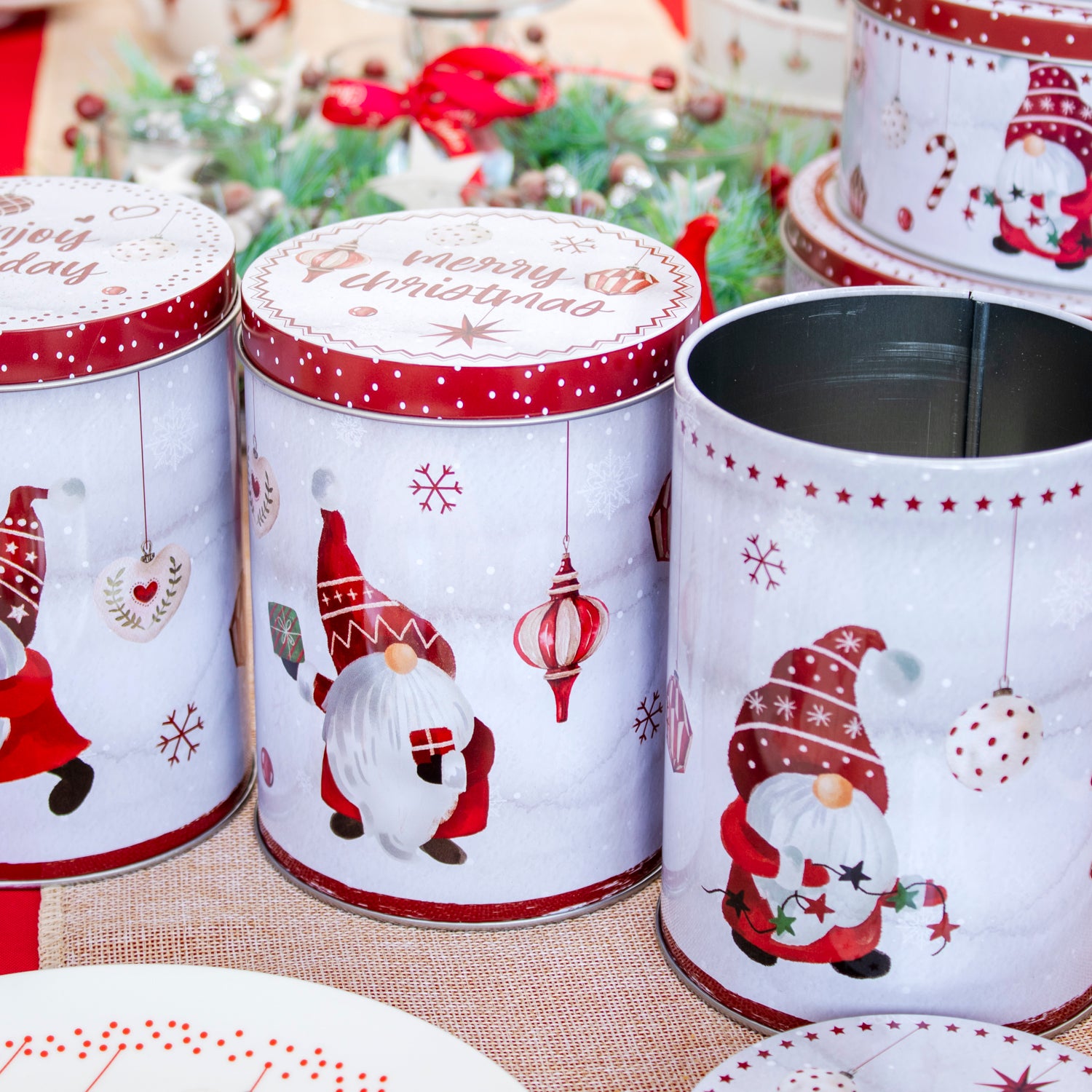 Set Of 3 Christmas Gonk Storage Tins