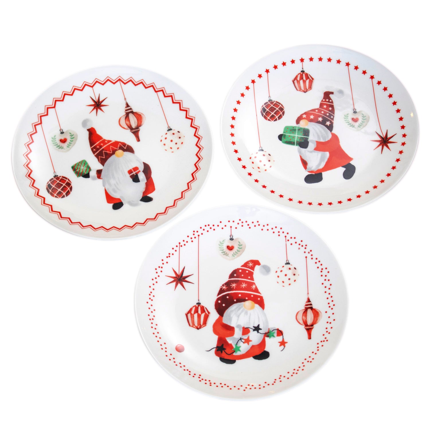 Set Of 6 Christmas Gonk Print Side Plates