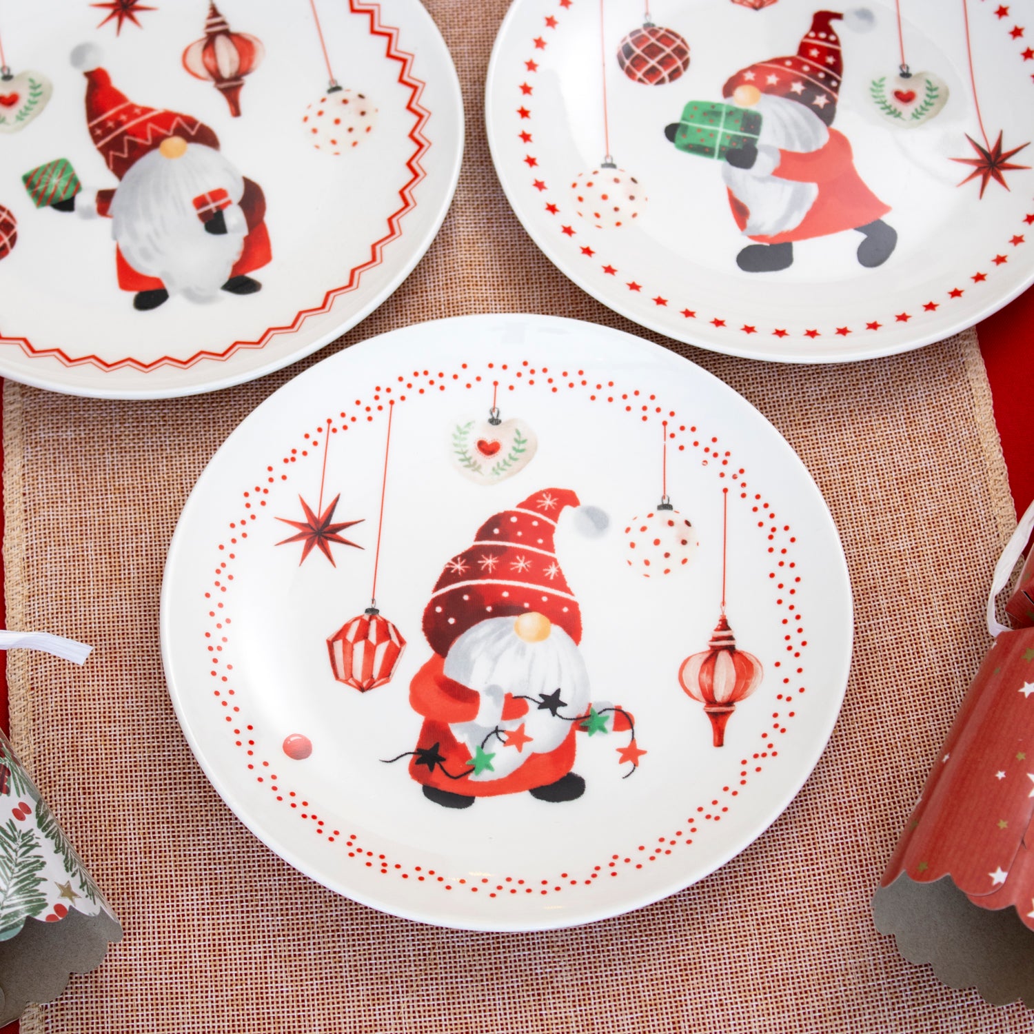 Set Of 6 Christmas Gonk Print Side Plates