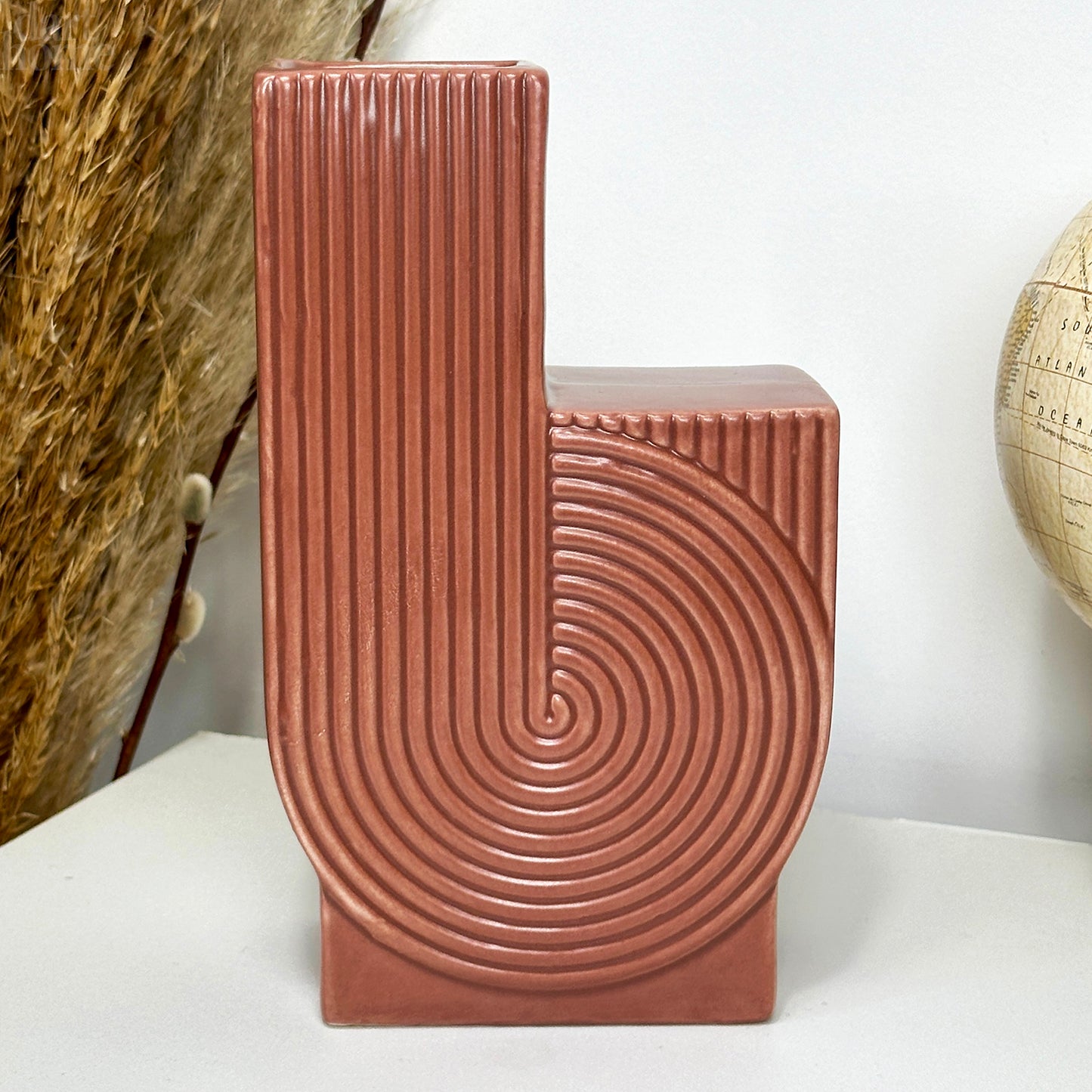 Earthy Red Textured Swirl Vase
