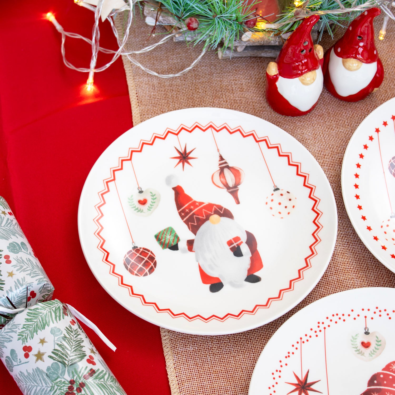 Set Of 6 Christmas Gonk Print Side Plates