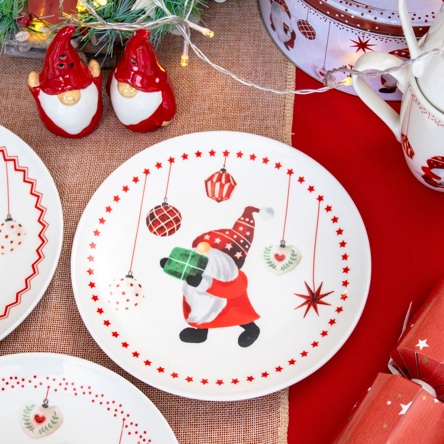 Set Of 6 Christmas Gonk Print Side Plates