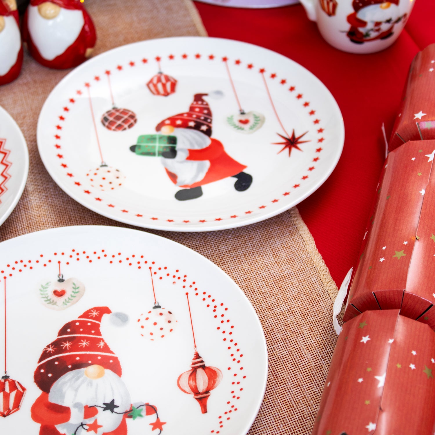 Set Of 6 Christmas Gonk Print Side Plates