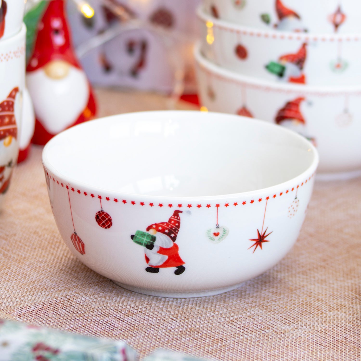 Set Of 6 Christmas Gonk Cereal Bowls