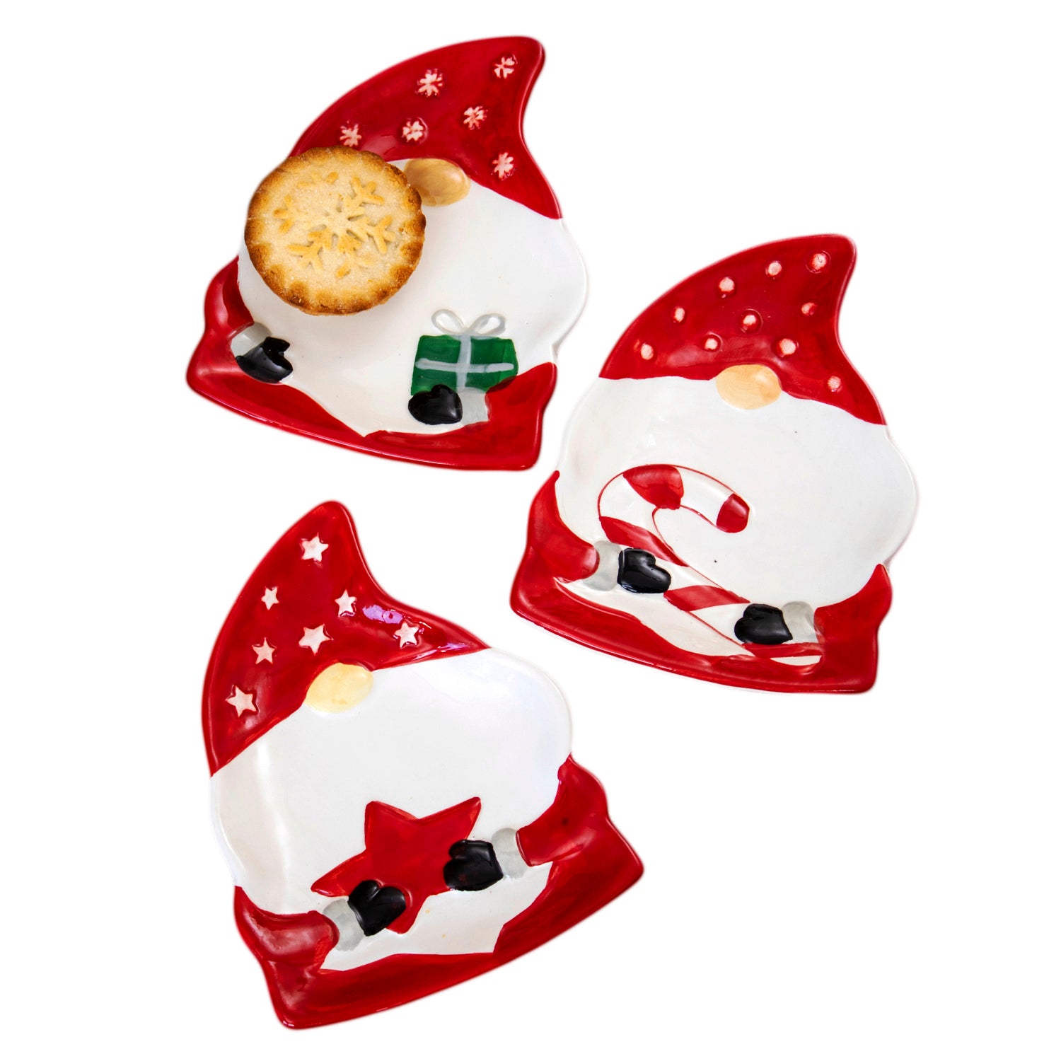 Set Of 3 Red Christmas Gonk Serving Plates