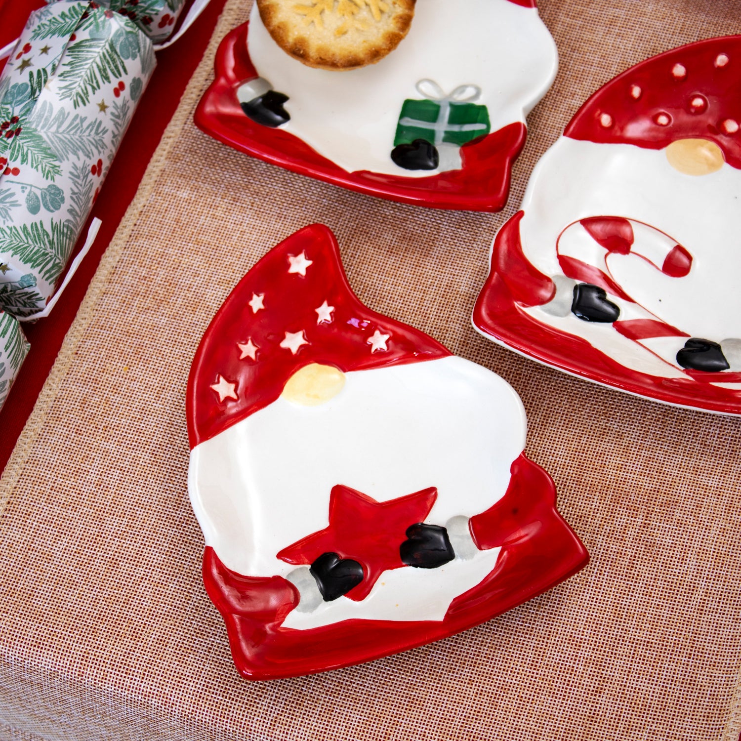 Set Of 3 Red Christmas Gonk Serving Plates