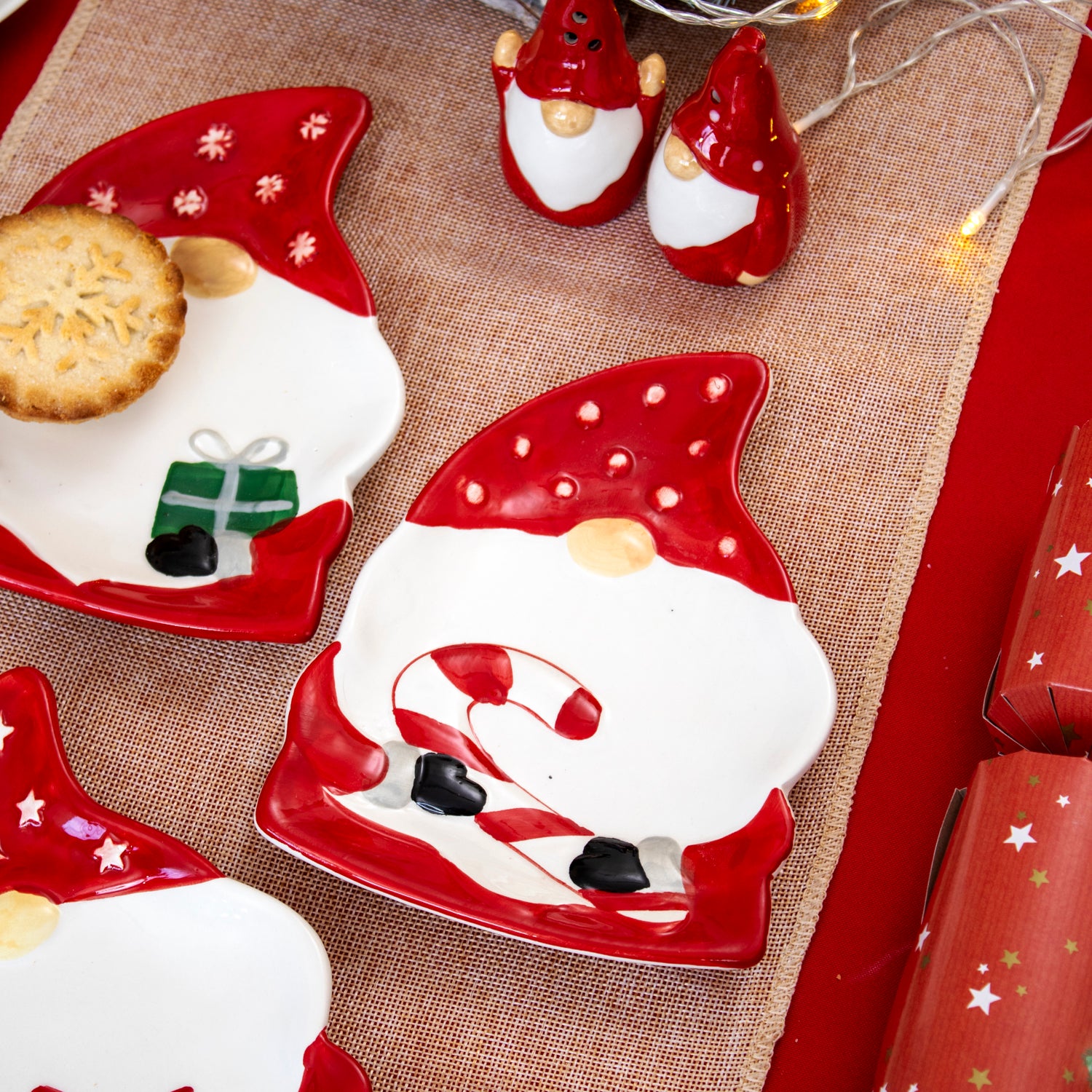 Set Of 3 Red Christmas Gonk Serving Plates