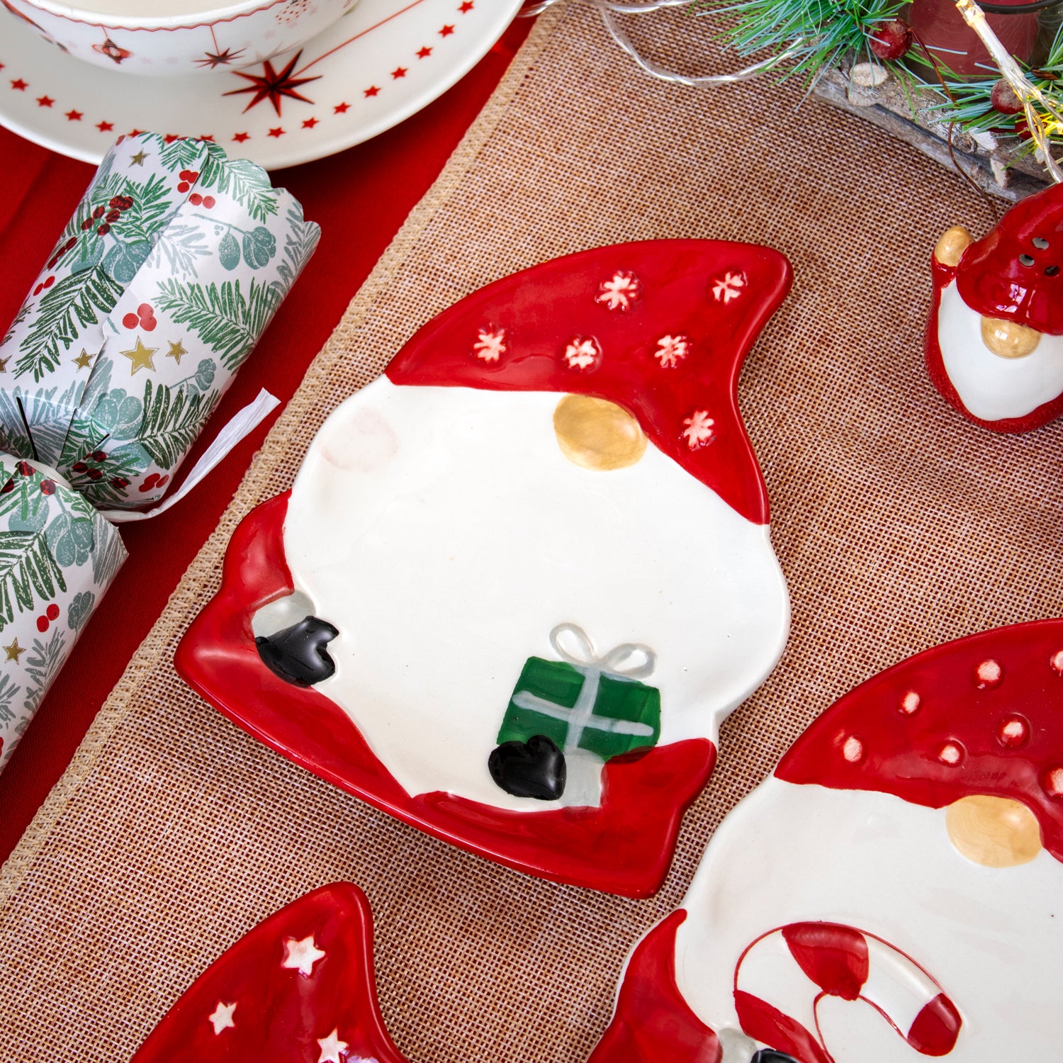 Set Of 3 Red Christmas Gonk Serving Plates