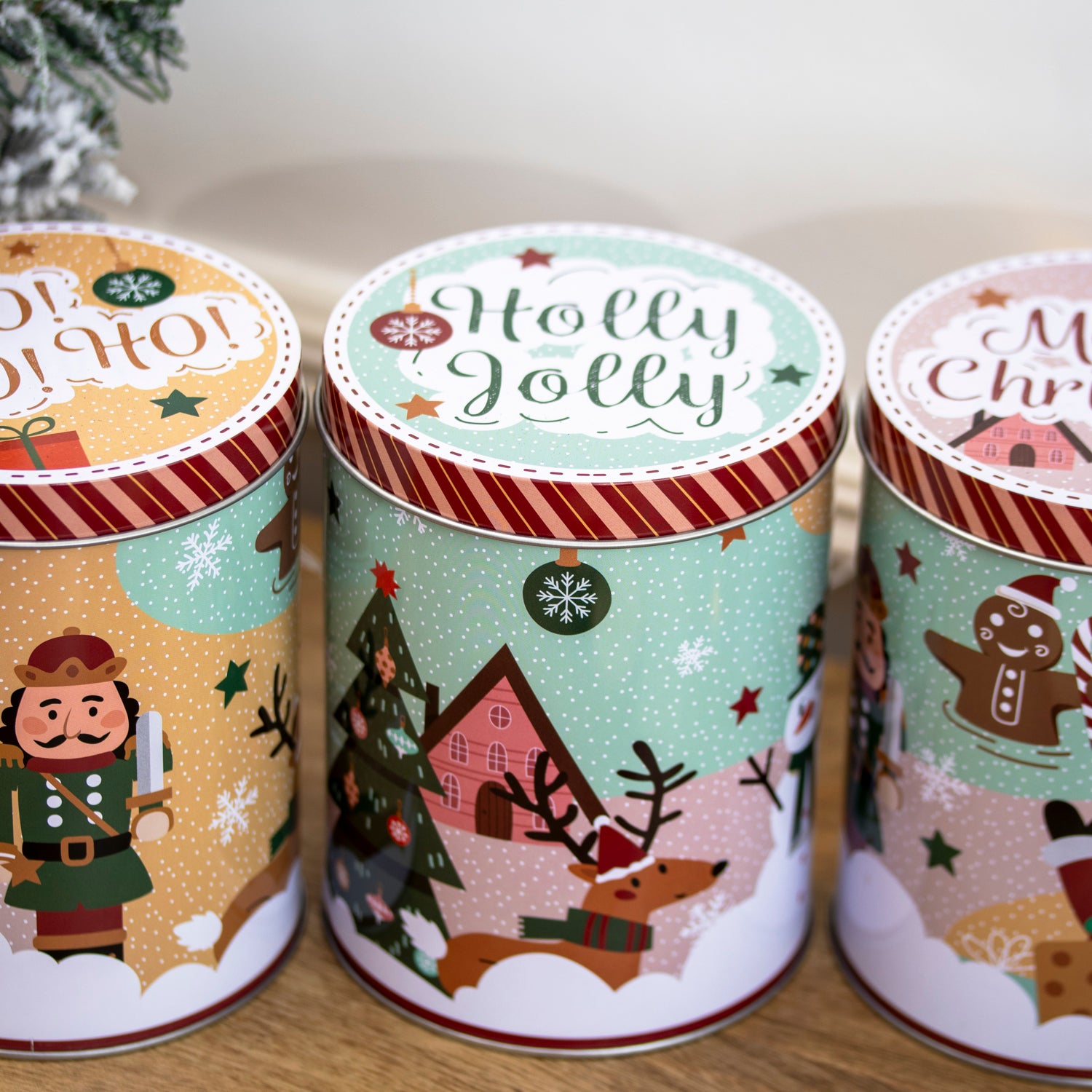 Set Of 3 Santa & Friends Storage Tins