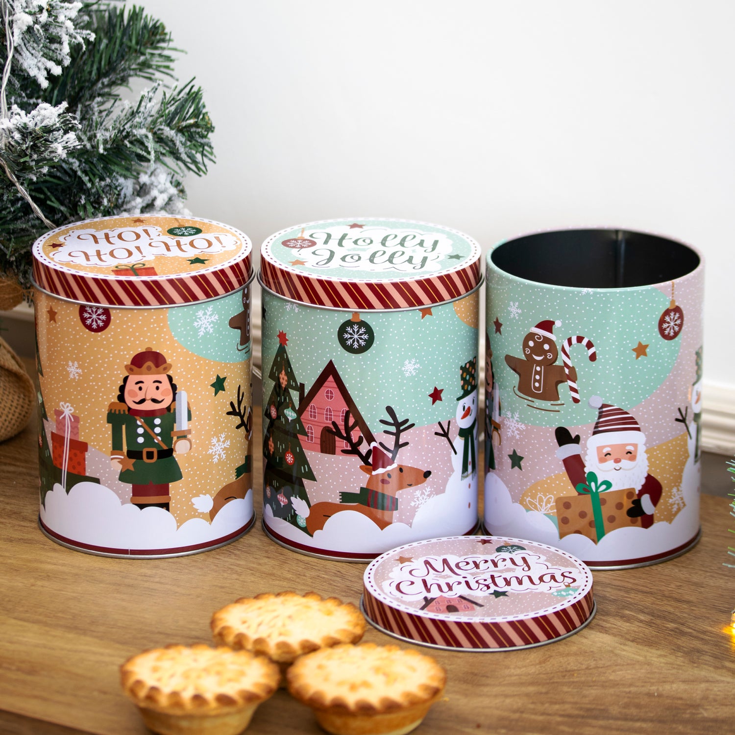 Set Of 3 Santa & Friends Storage Tins