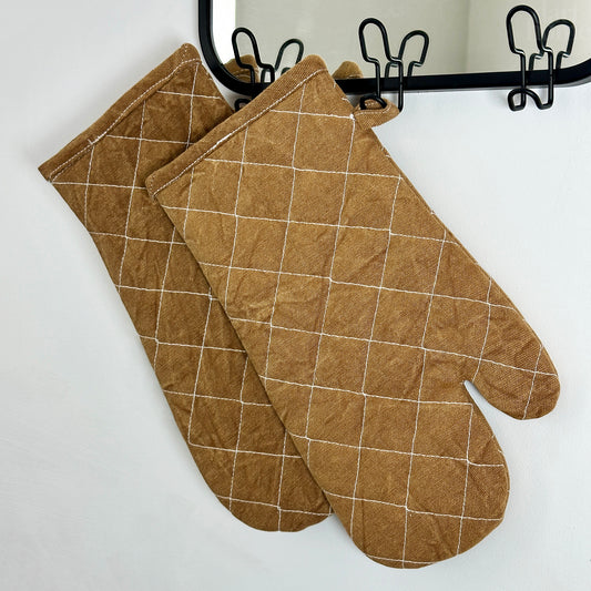 Brown Quilted Oven Glove Pair