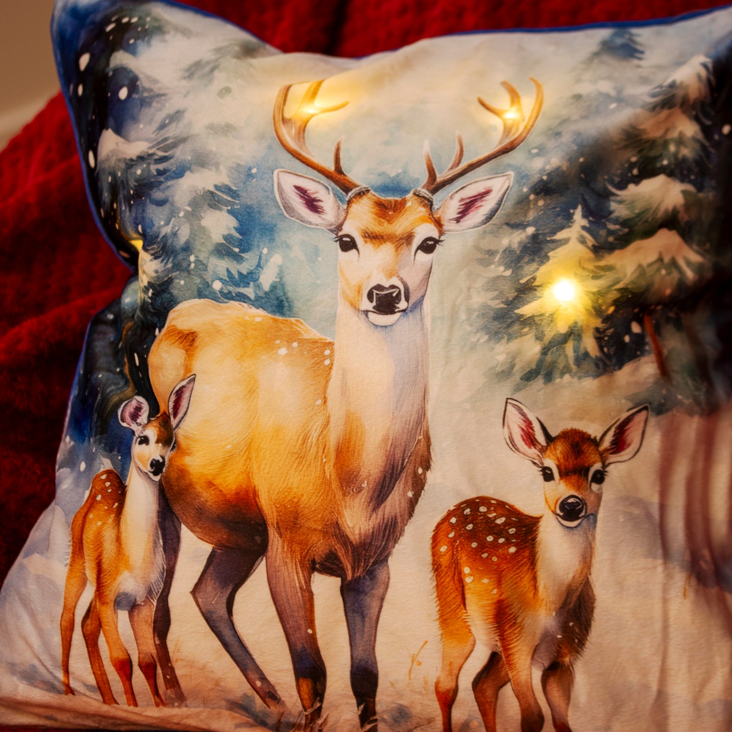 Light Up Christmas Forest Deer Family Cushion