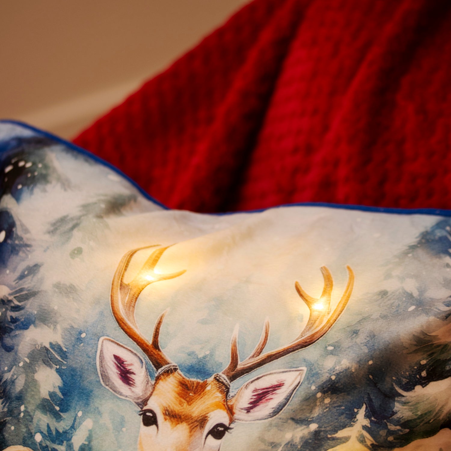 Light Up Christmas Forest Deer Family Cushion