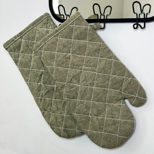 Olive Green Quilted Oven Glove Pair