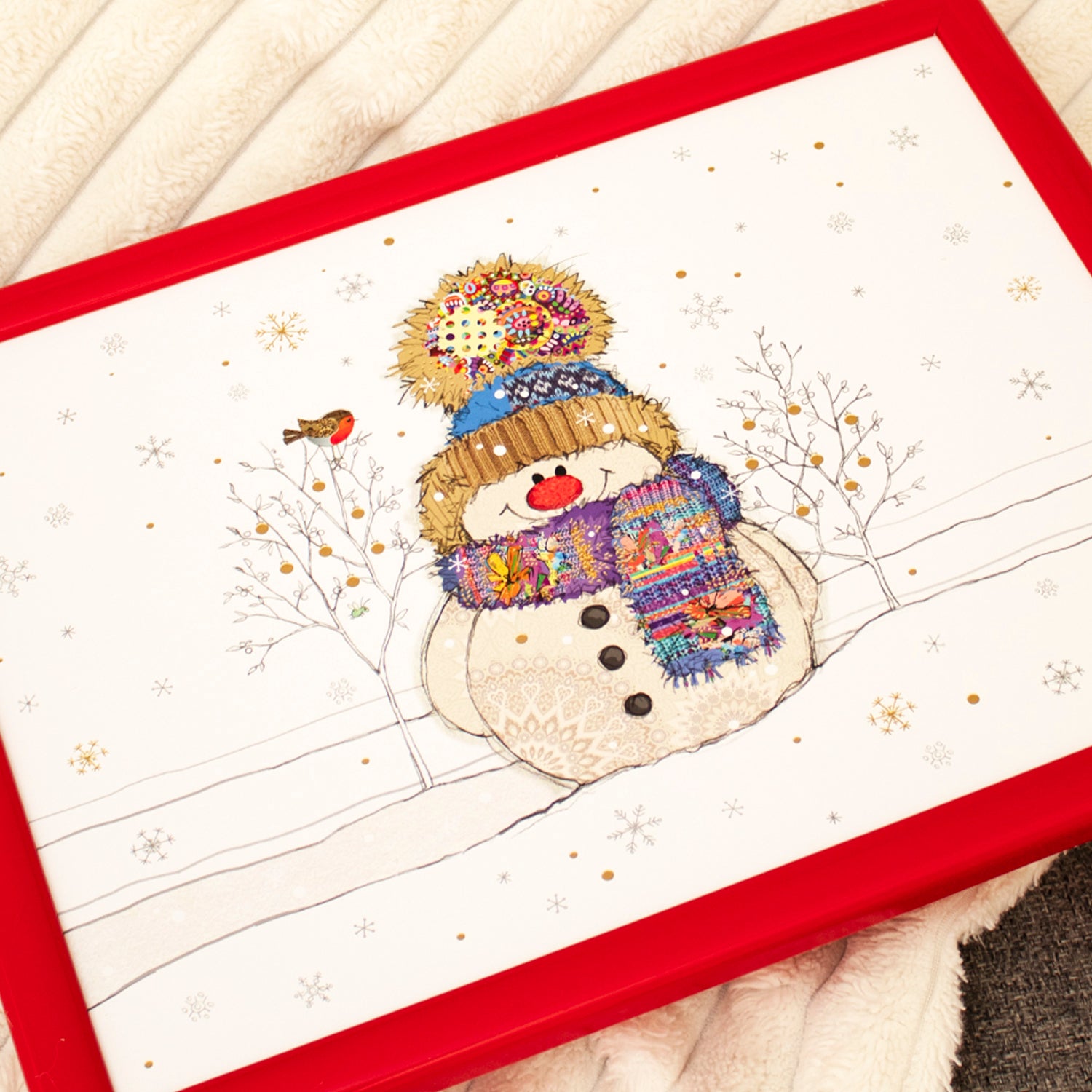 Christmas Bug Art Snowman Cushioned Lap Tray