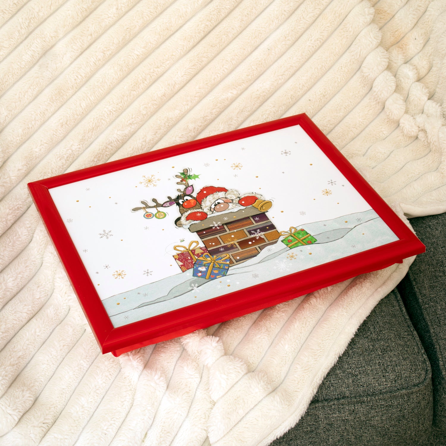 Christmas Bug Art Santa Cushioned Lap Tray