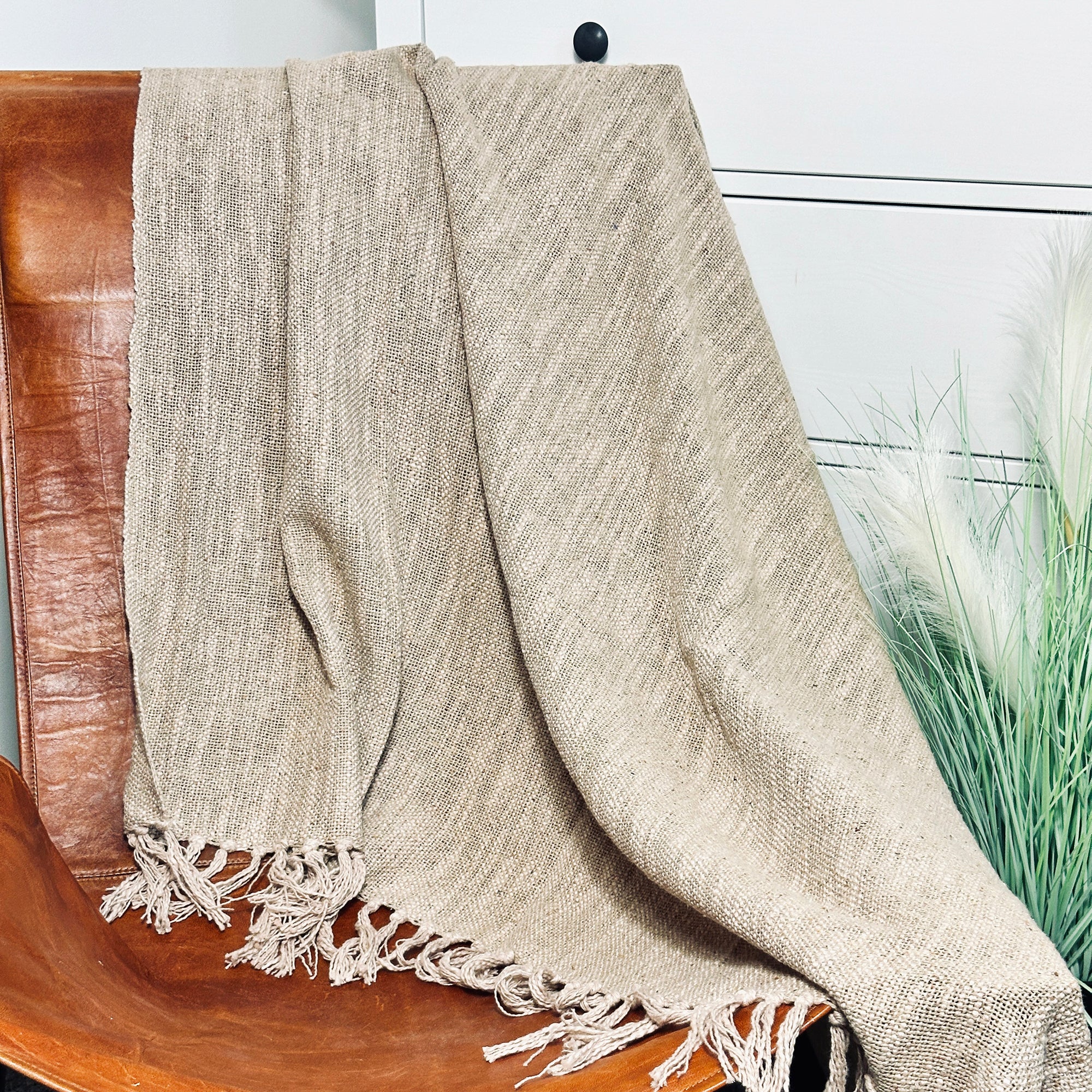Sand Cotton Fringed Throw 170cm x130cm