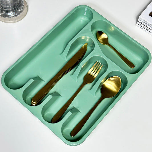 Green 5 Compartment Cutlery Tray