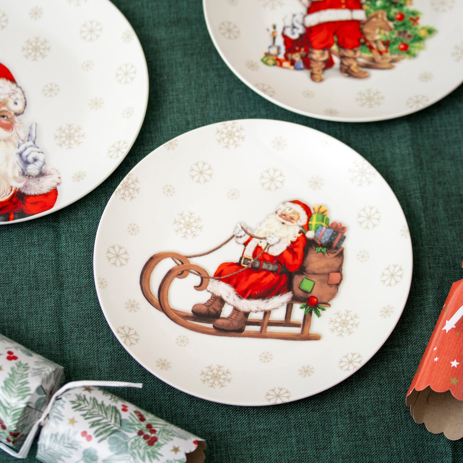 Set Of 4 Father Christmas Print Side Plates