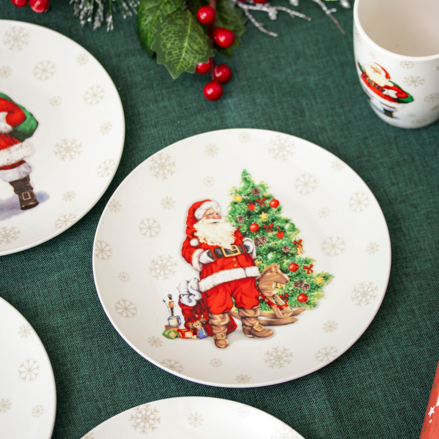 Set Of 4 Father Christmas Print Side Plates