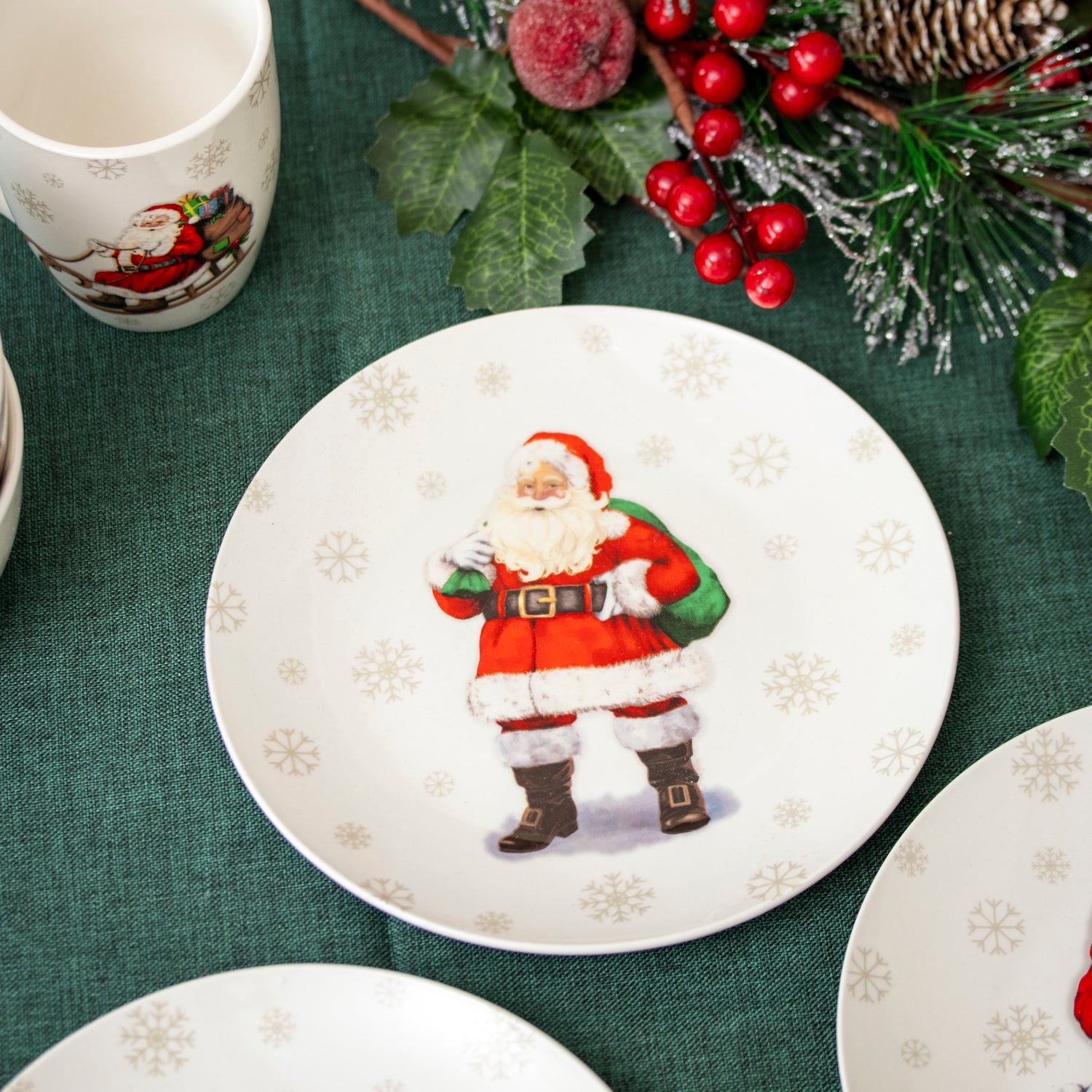 Set Of 4 Father Christmas Print Side Plates