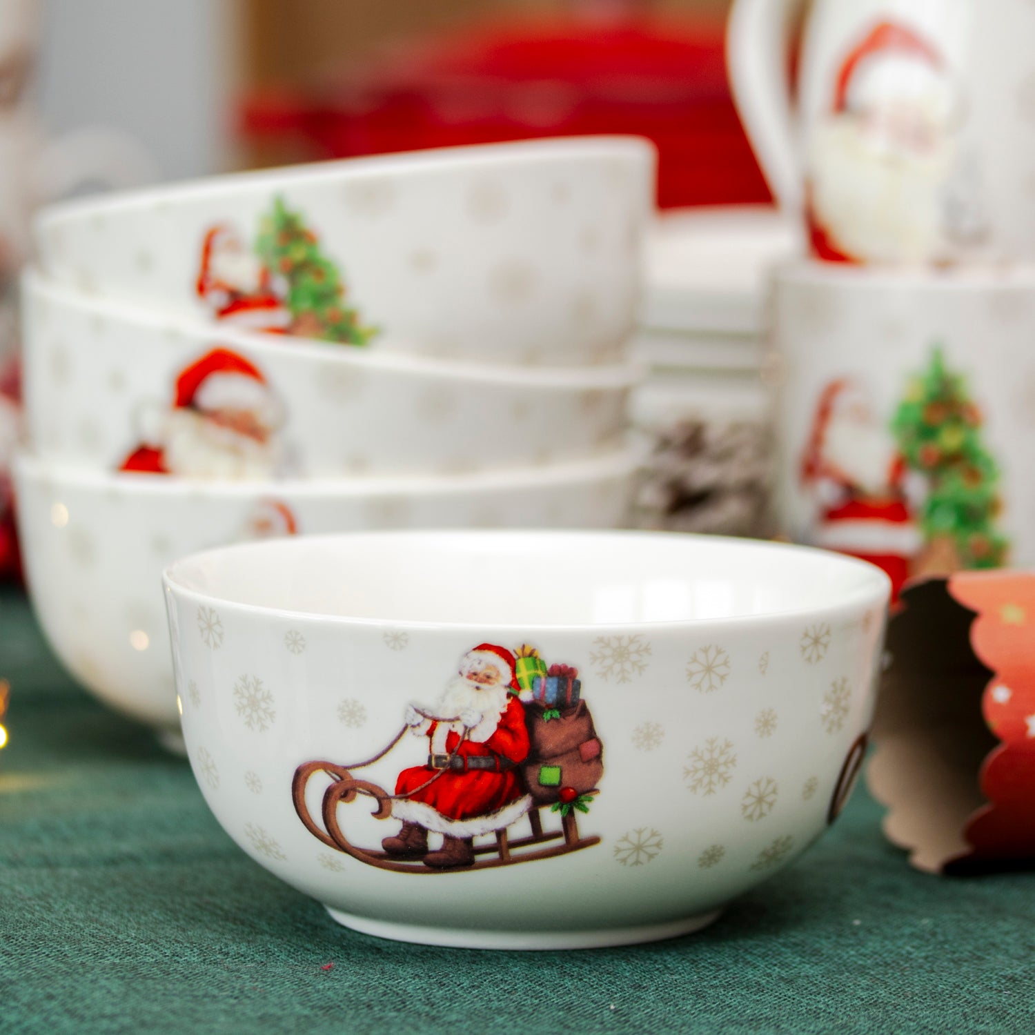 Set Of 4 Father Christmas Print Cereal Bowls