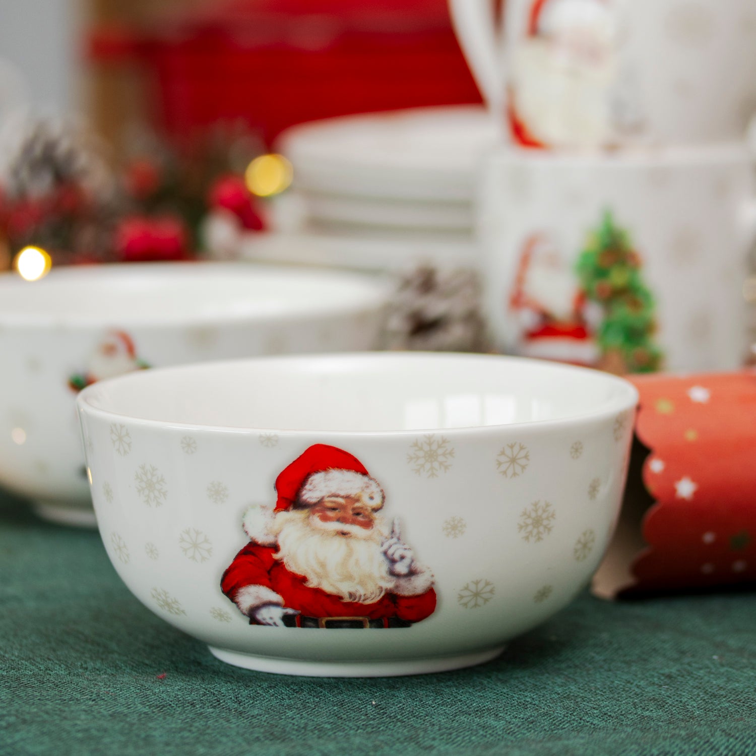 Set Of 4 Father Christmas Print Cereal Bowls