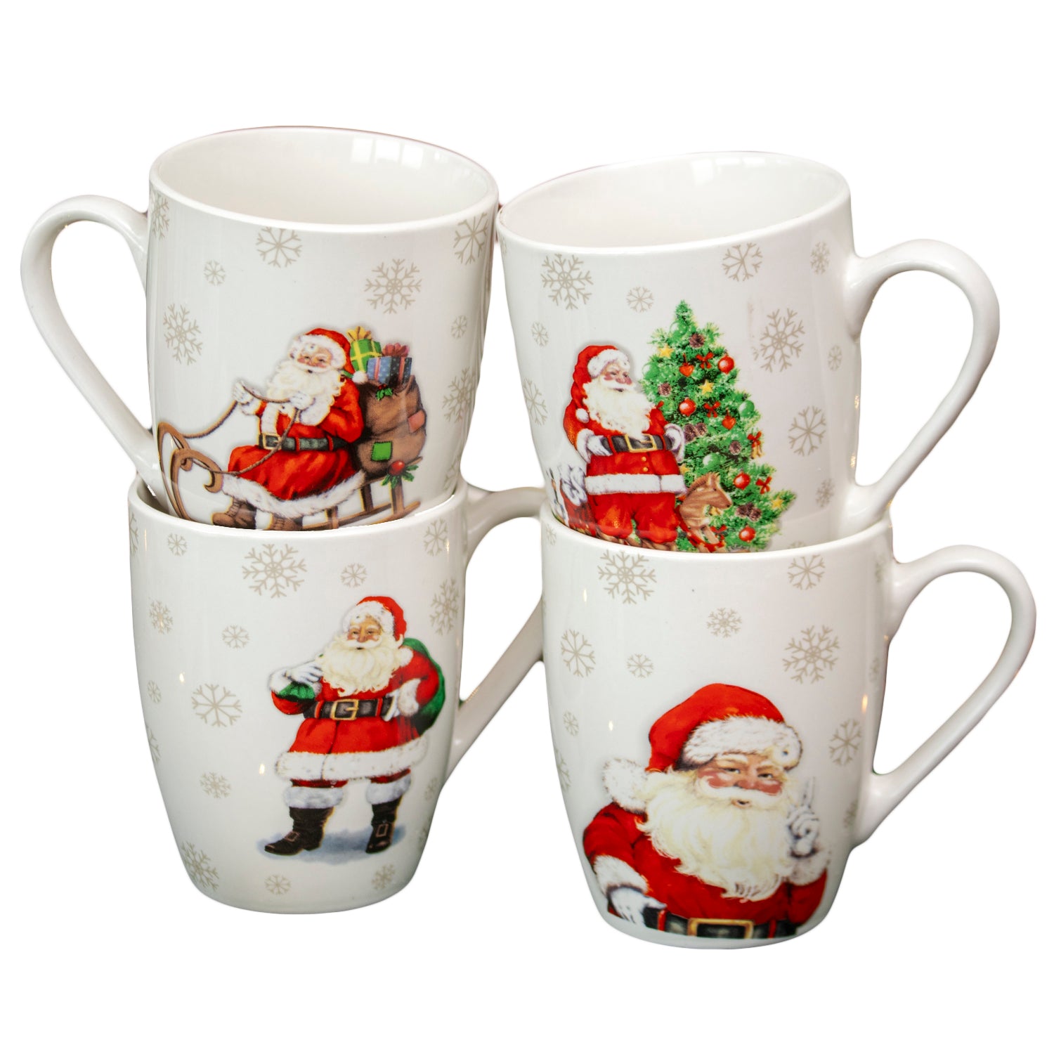 Set Of 4 Father Christmas Print Mugs